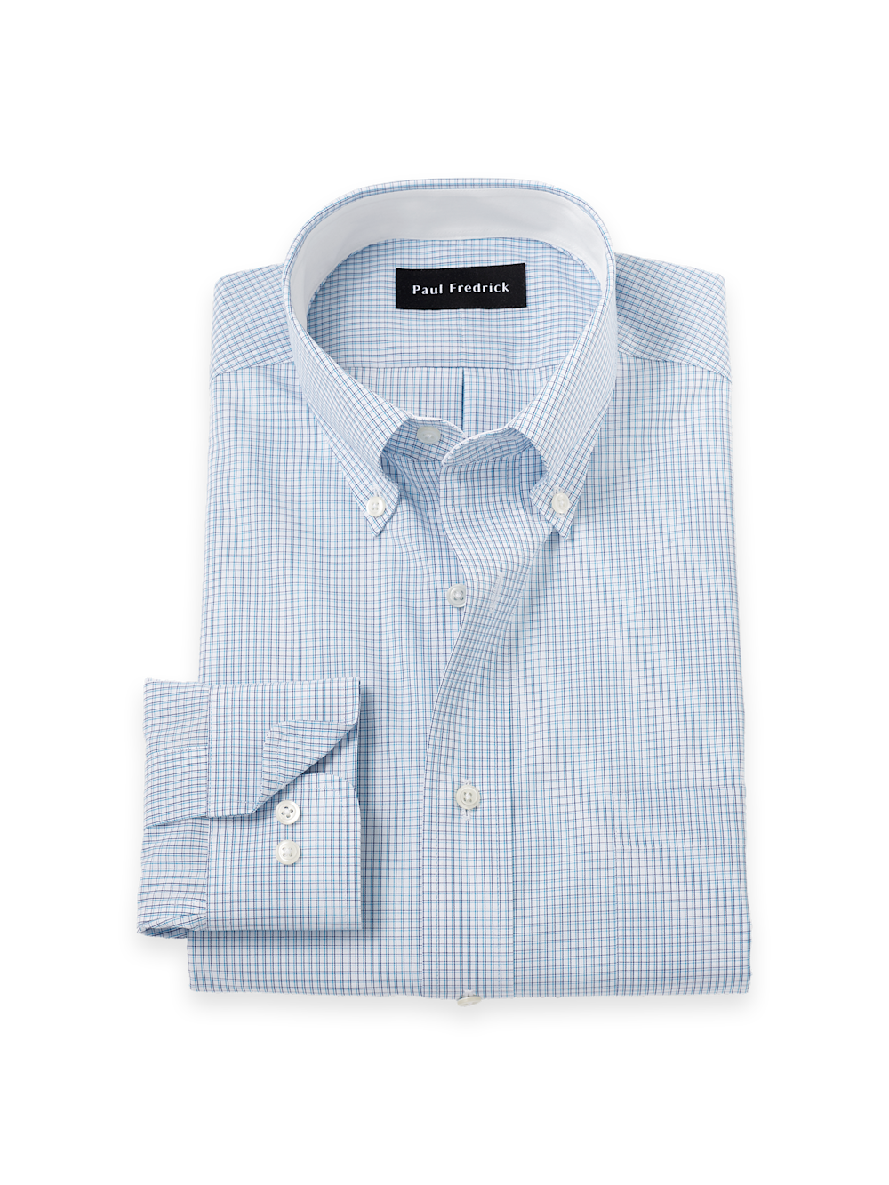 Product Image of Non-iron Cotton Check Dress Shirt With Contrast Trim-Aqua