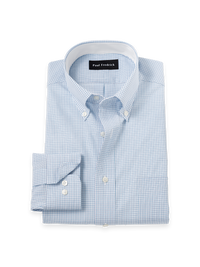 Non-Iron Cotton Check Dress Shirt With Contrast Trim - Aqua