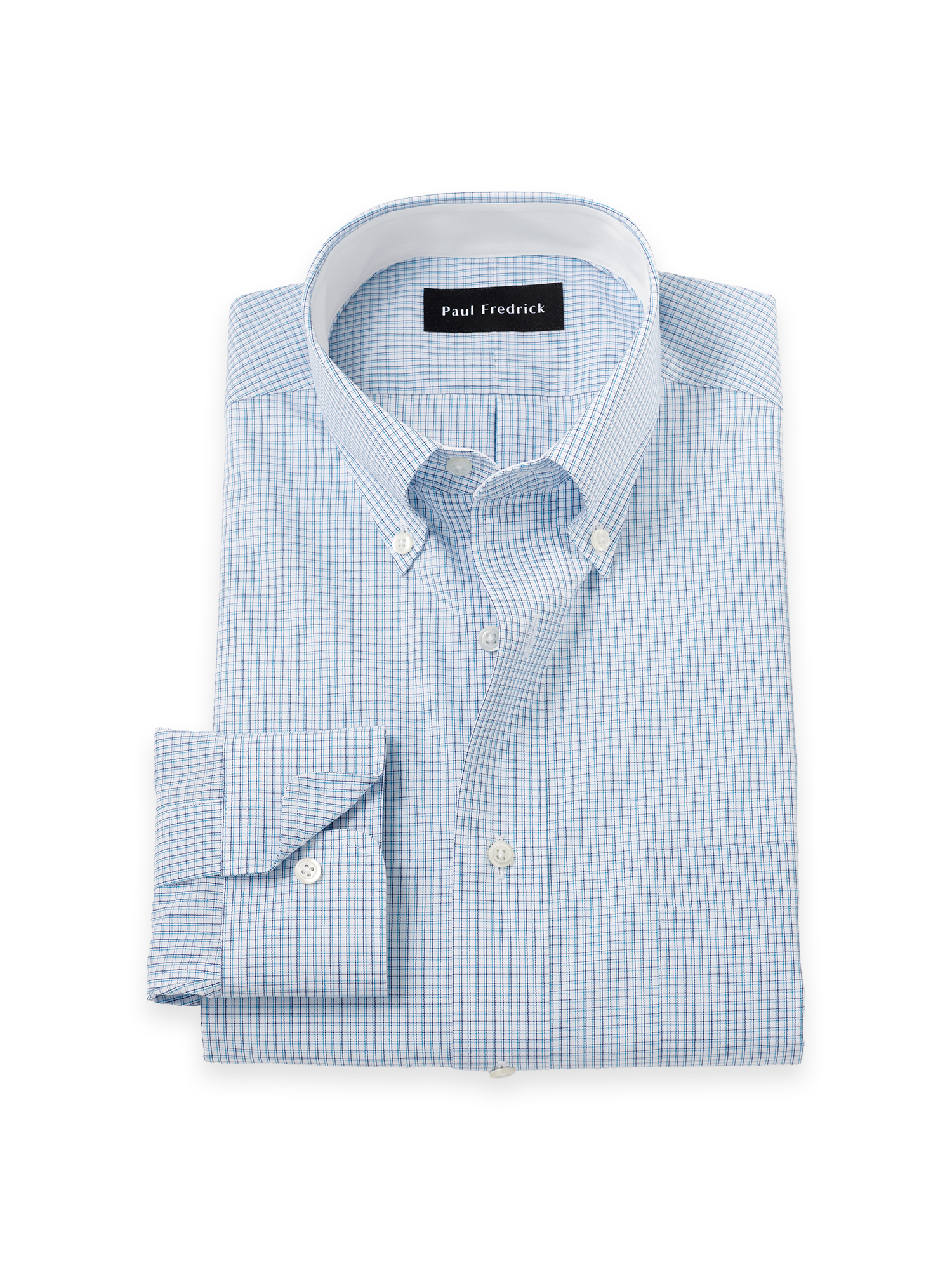Non-Iron Cotton Check Dress Shirt With Contrast Trim - Aqua