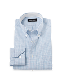 Non-Iron Cotton Check Dress Shirt With Contrast Trim - Aqua