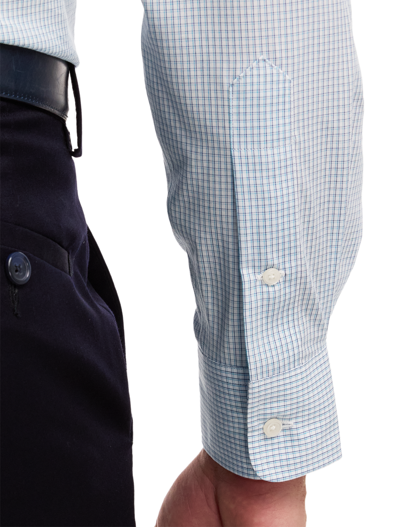 Non-Iron Cotton Check Dress Shirt With Contrast Trim - Aqua