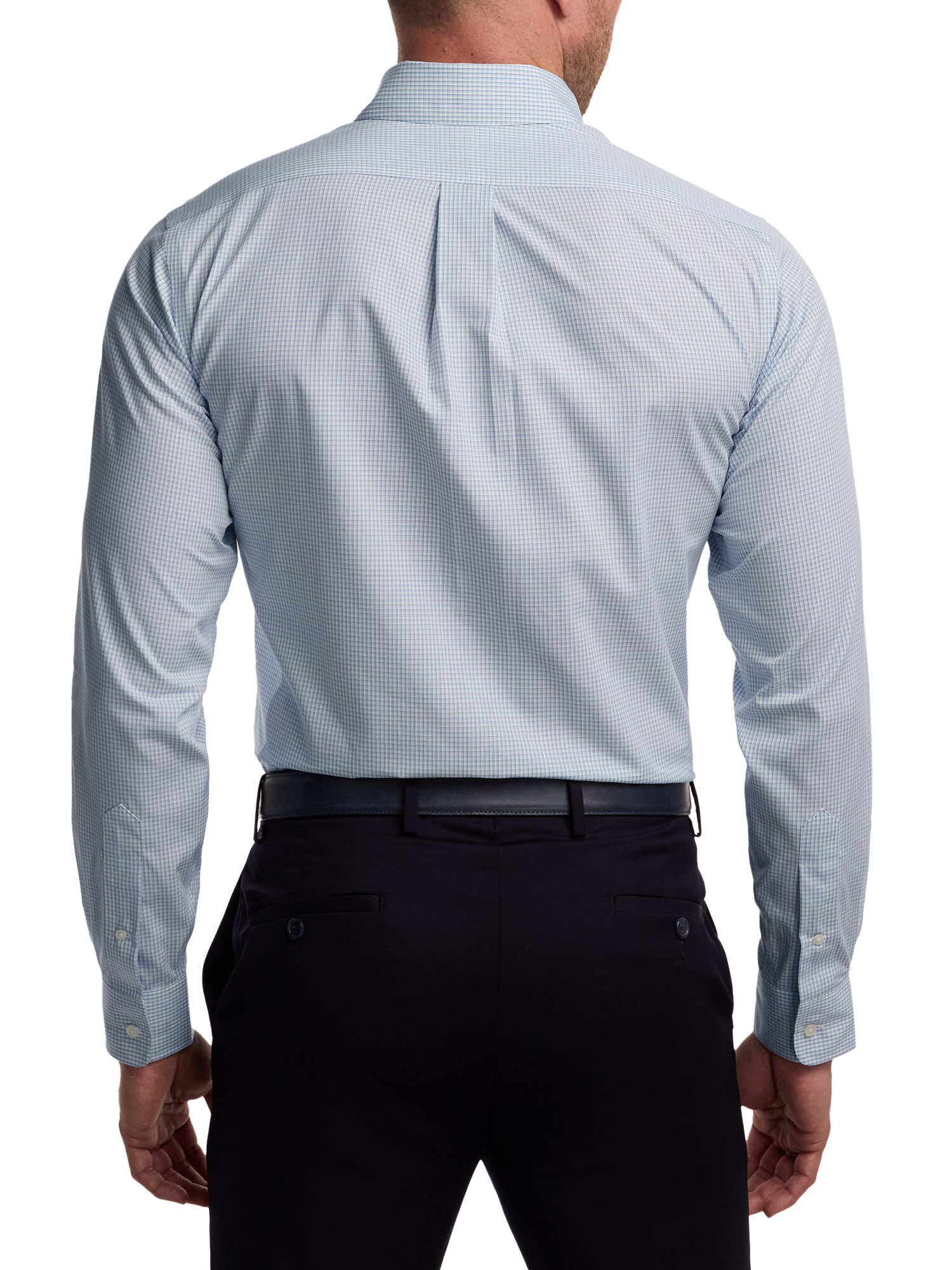 Non-Iron Cotton Check Dress Shirt With Contrast Trim - Aqua
