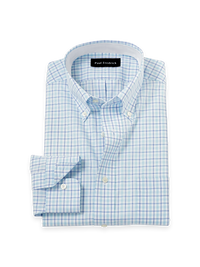 Non-Iron Cotton Windowpane Dress Shirt With Contrast Trim - Aqua