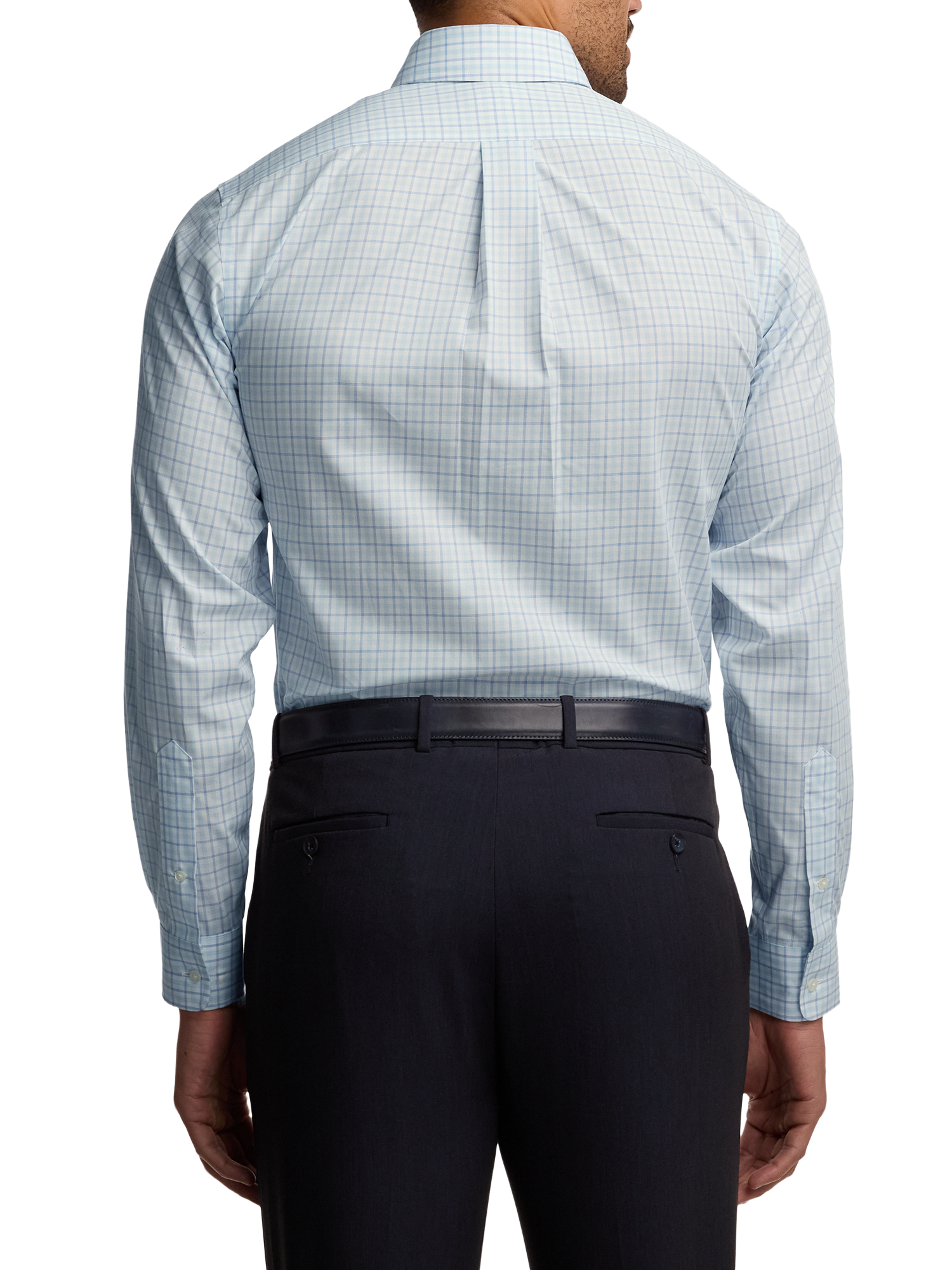 Non-Iron Cotton Windowpane Dress Shirt With Contrast Trim - Aqua