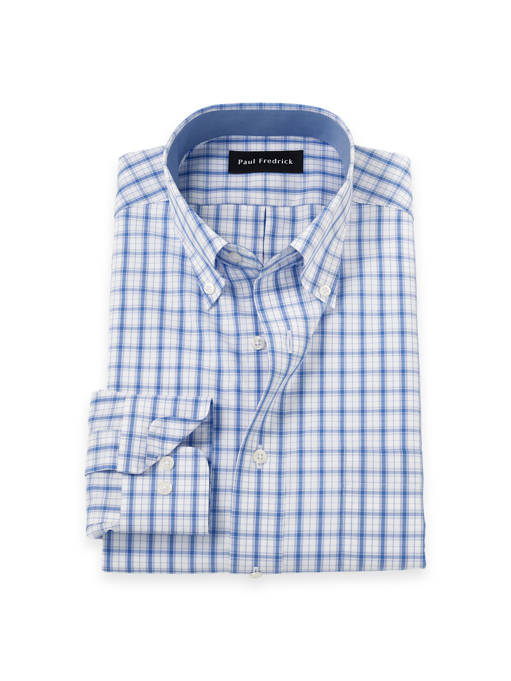 Product Image of Non-iron Cotton Check Dress Shirt With Contrast Trim-White/Blue