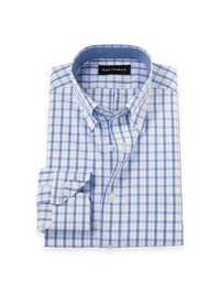 Non-Iron Cotton Check Dress Shirt With Contrast Trim - White/blue