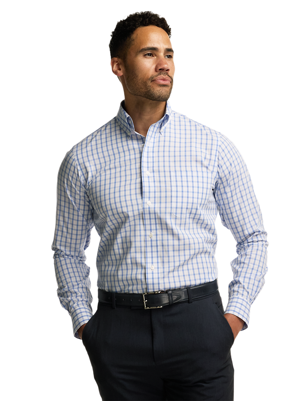 Alternate Image of Non-iron Cotton Check Dress Shirt With Contrast Trim-1