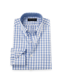 Non-Iron Cotton Check Dress Shirt With Contrast Trim - White/blue