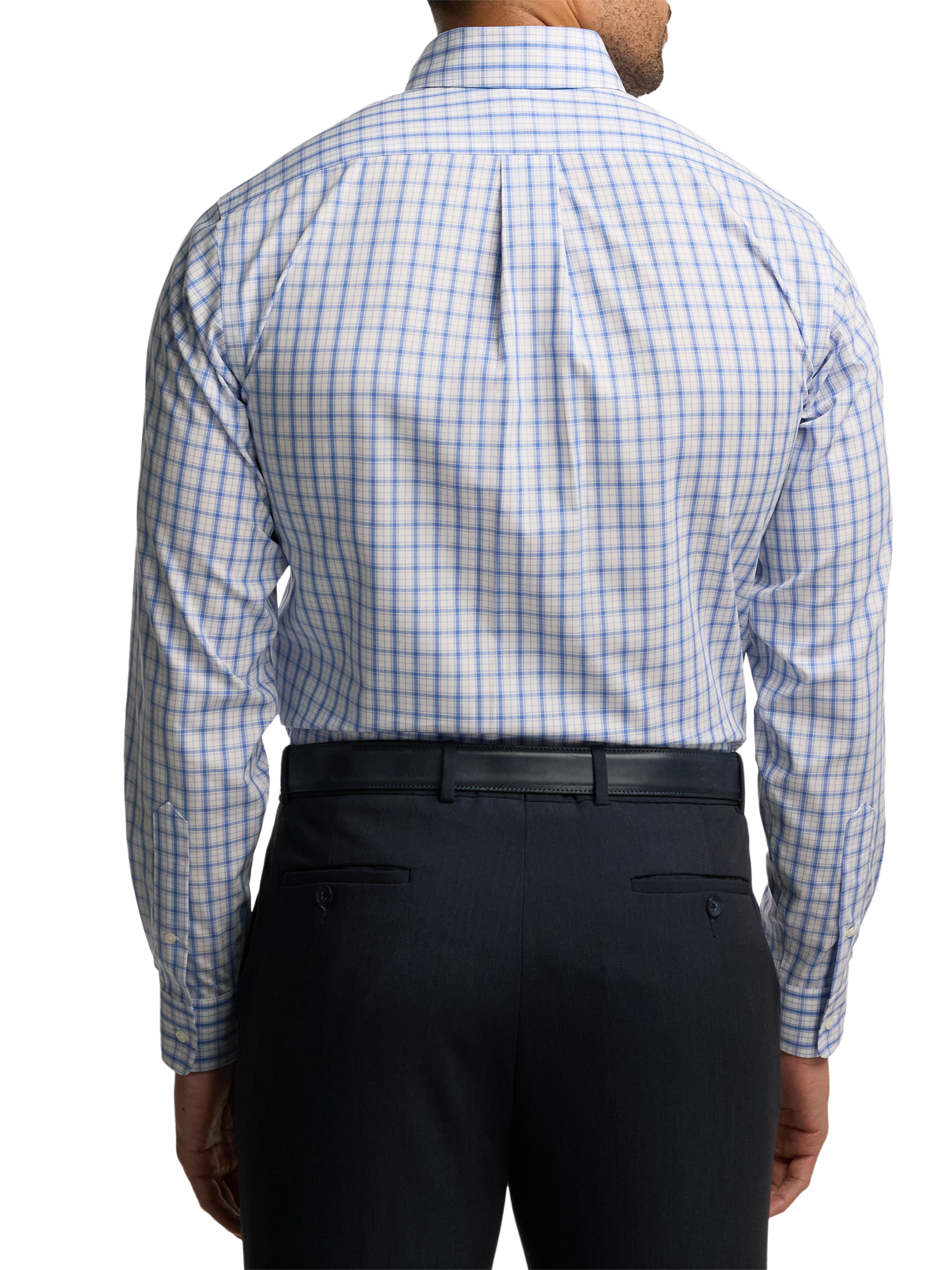 Non-Iron Cotton Check Dress Shirt With Contrast Trim - White/blue