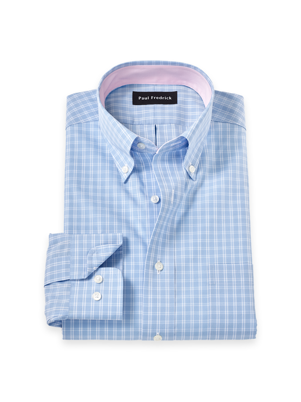 Product Image of Non-iron Cotton Check Dress Shirt With Contrast Trim-Blue