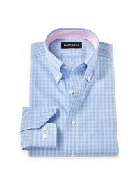 Non-Iron Cotton Check Dress Shirt With Contrast Trim - Blue