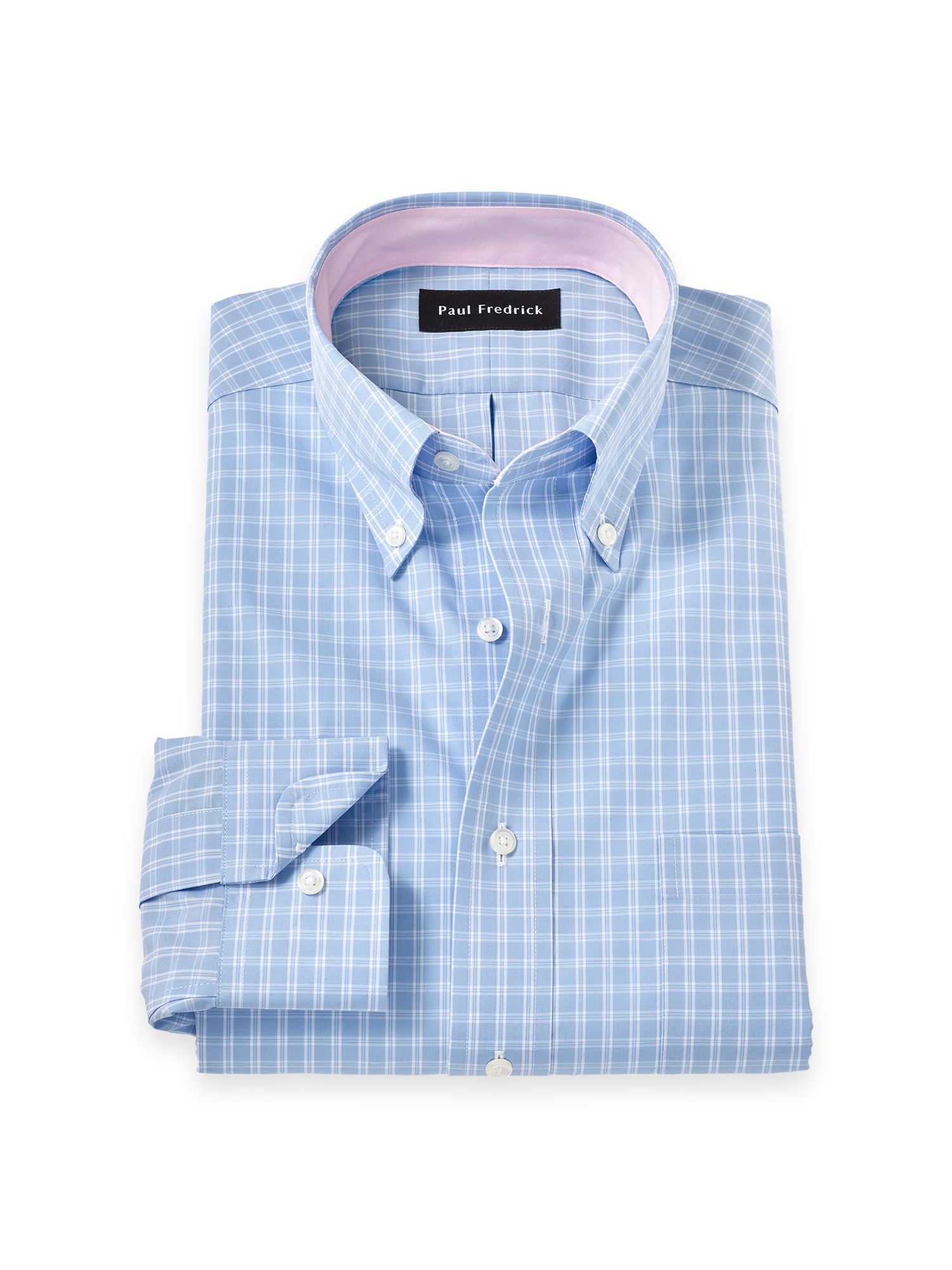 Non-Iron Cotton Check Dress Shirt With Contrast Trim - Blue