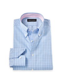 Non-Iron Cotton Check Dress Shirt With Contrast Trim - Blue