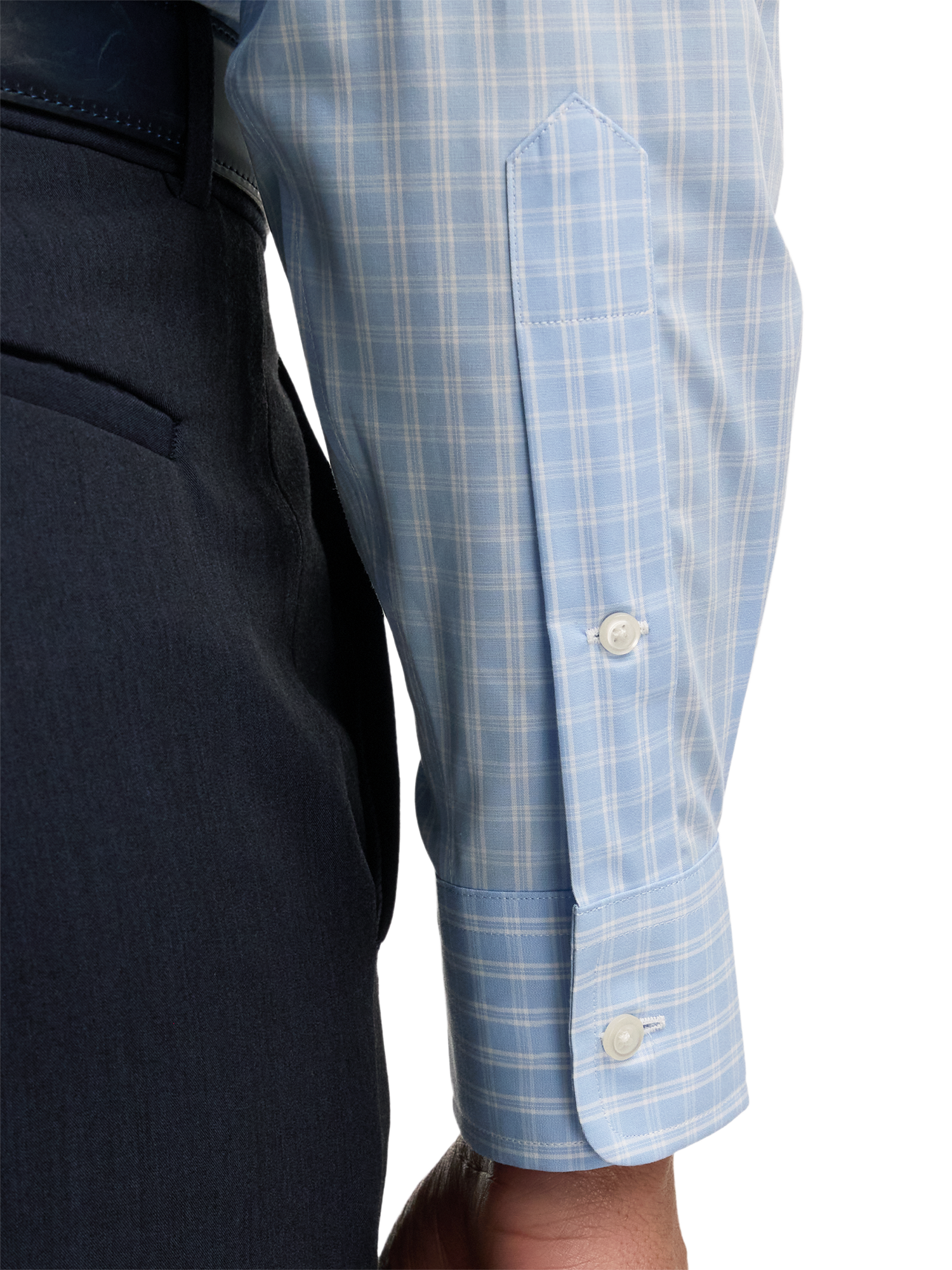 Non-Iron Cotton Check Dress Shirt With Contrast Trim - Blue