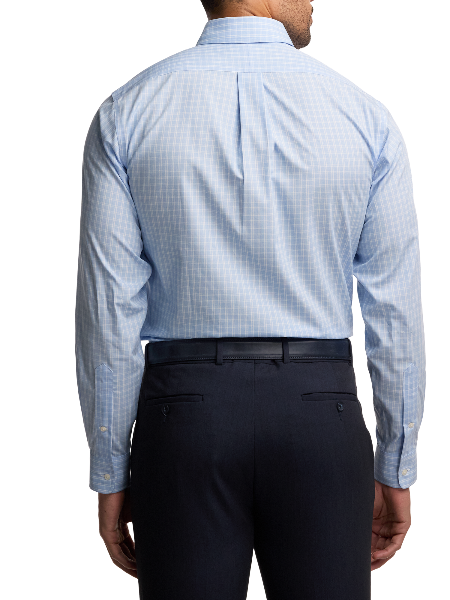 Non-Iron Cotton Check Dress Shirt With Contrast Trim - Blue