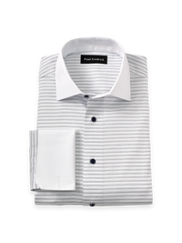 Non-Iron Cotton Stripe Dress Shirt - White/blue