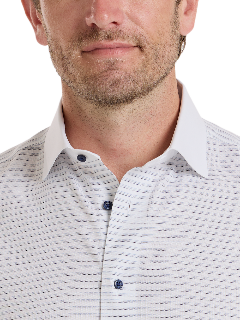 Alternate Shot of Men's White/Blue Stripe Shirts No Trim Detail - 2