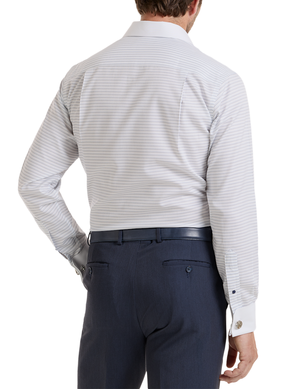 Alternate Shot of Men's White/Blue Stripe Shirts No Trim Detail - 4