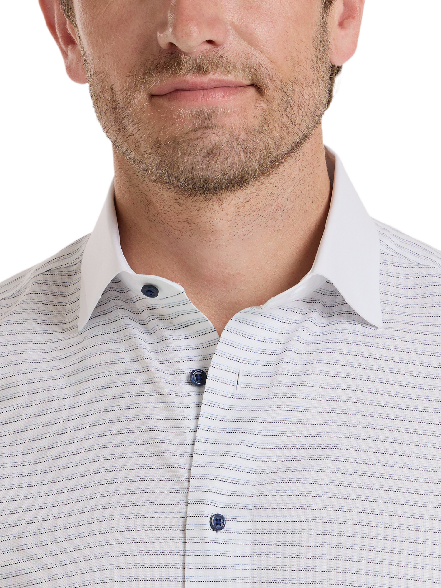 Non-Iron Cotton Stripe Dress Shirt - White/blue