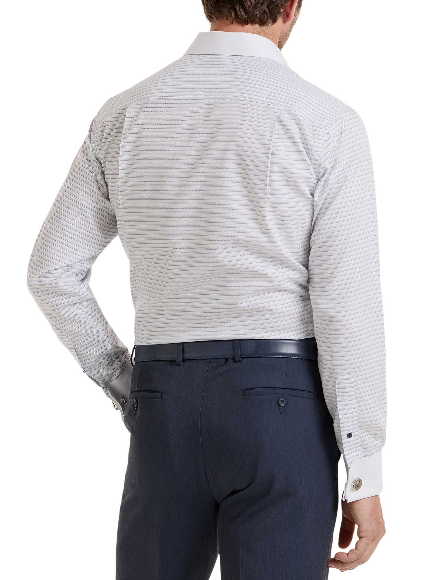Non-Iron Cotton Stripe Dress Shirt - White/blue