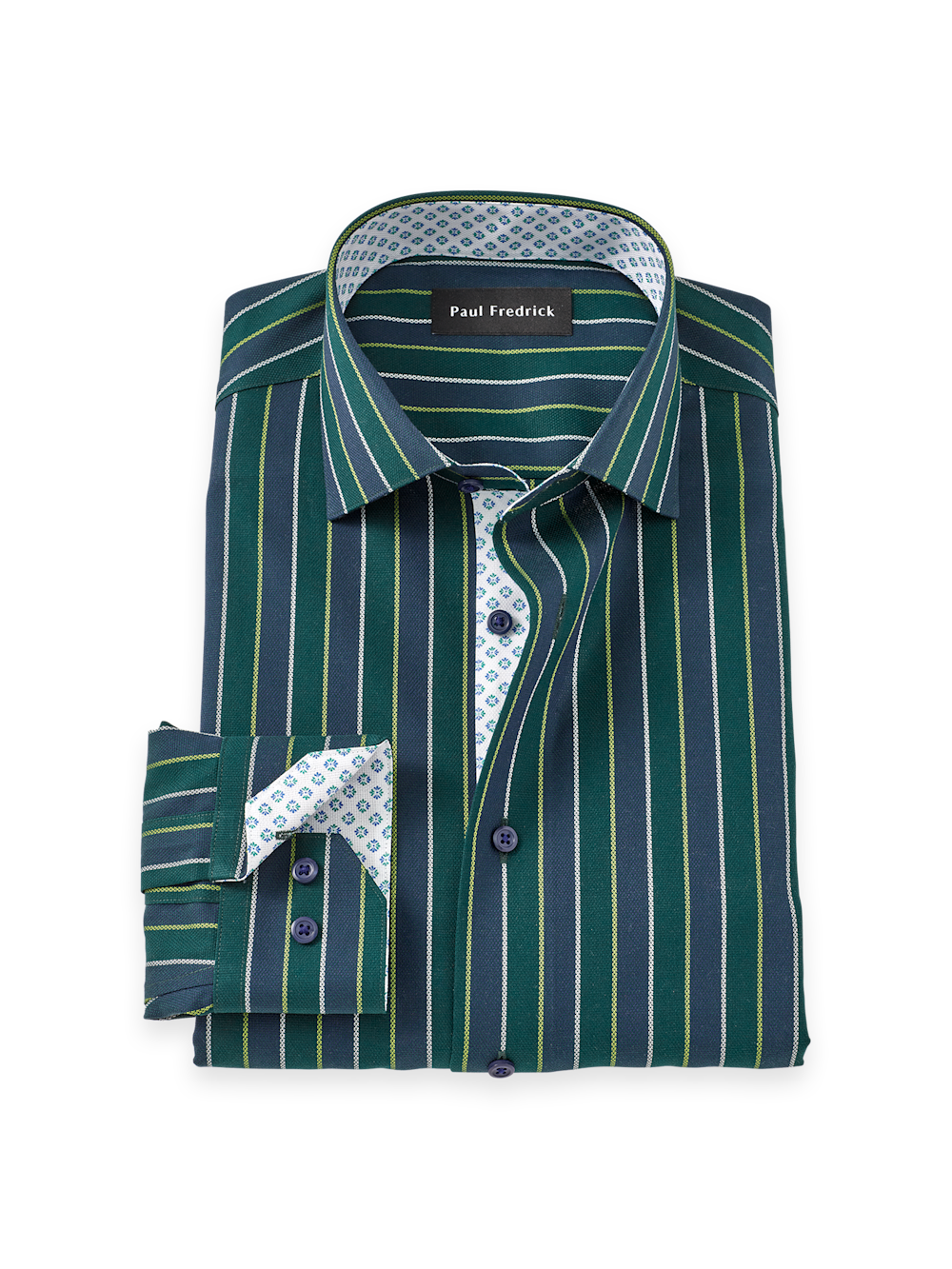 Men's Green Stripe Shirts Trim Inside Neckband  Inside Cuffs  Button Side Of Placket