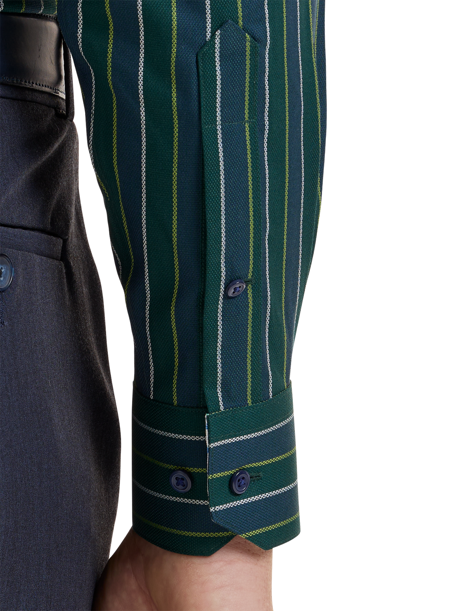 Non-Iron Cotton Stripe Dress Shirt With Contrast Trim - Green