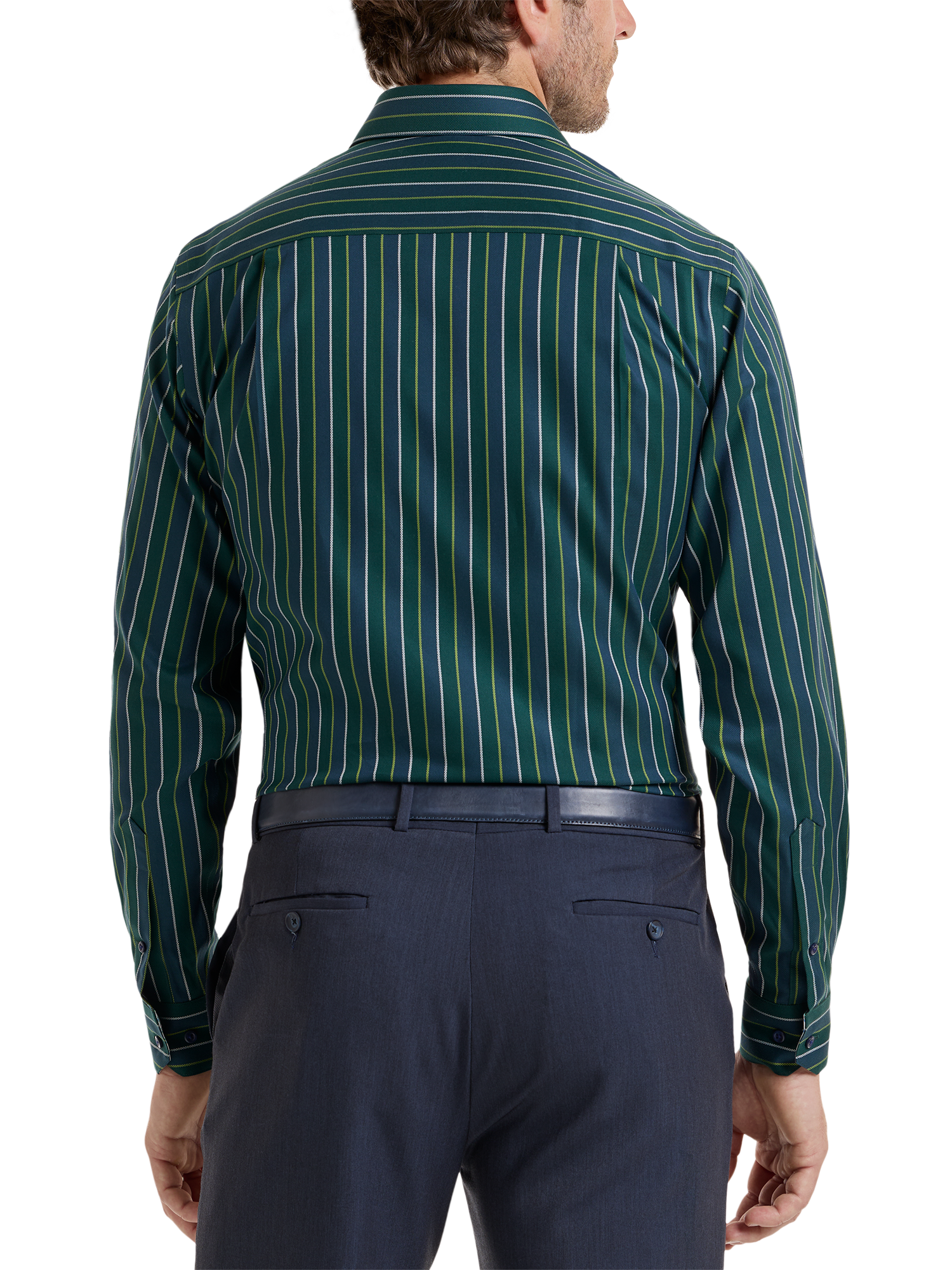 Non-Iron Cotton Stripe Dress Shirt With Contrast Trim - Green