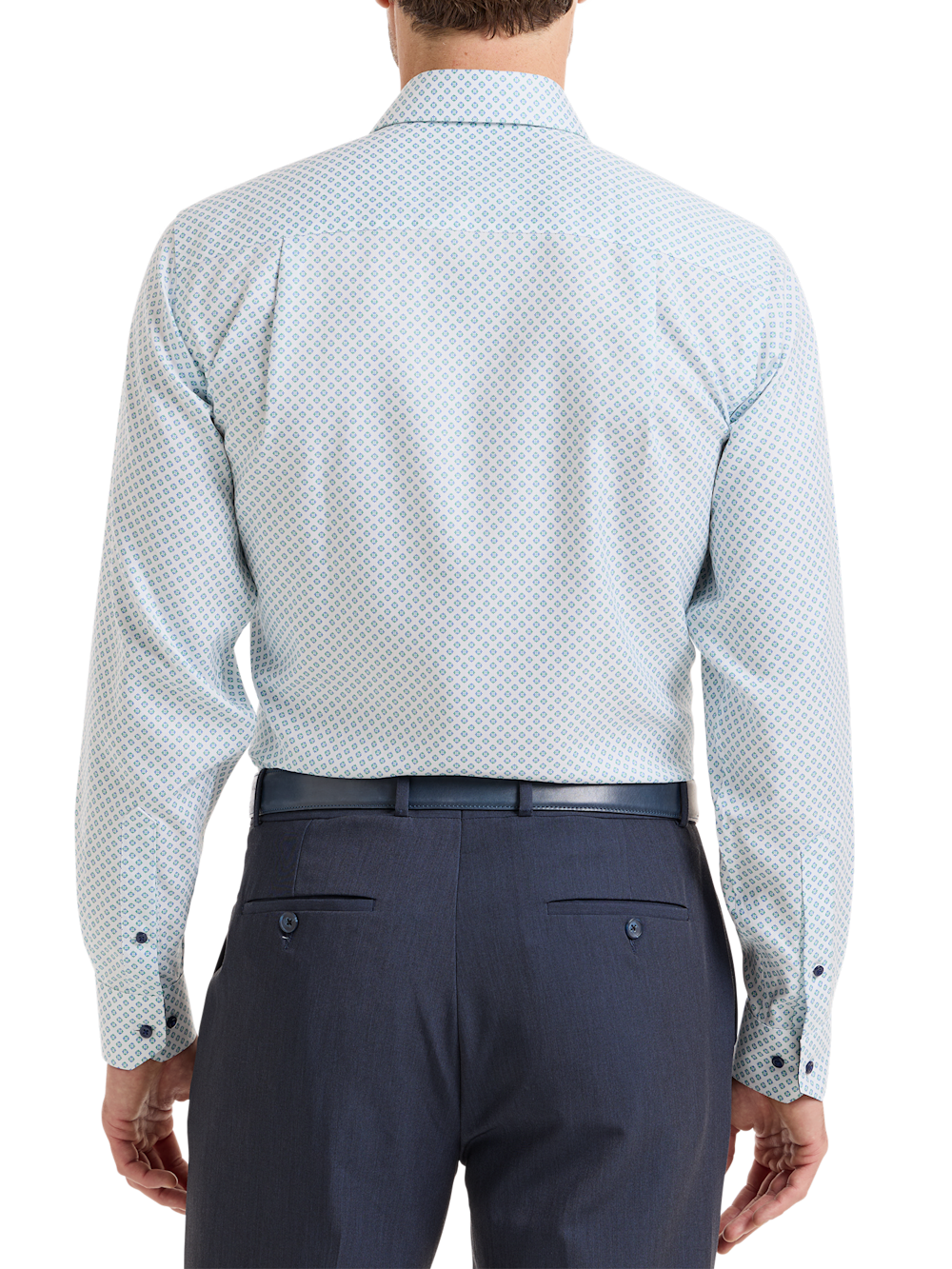 Alternate Shot of Men's Navy/Green Geometric Shirts Trim Inside Neckband  Inside Cuffs  Button Side Of Placket - 4