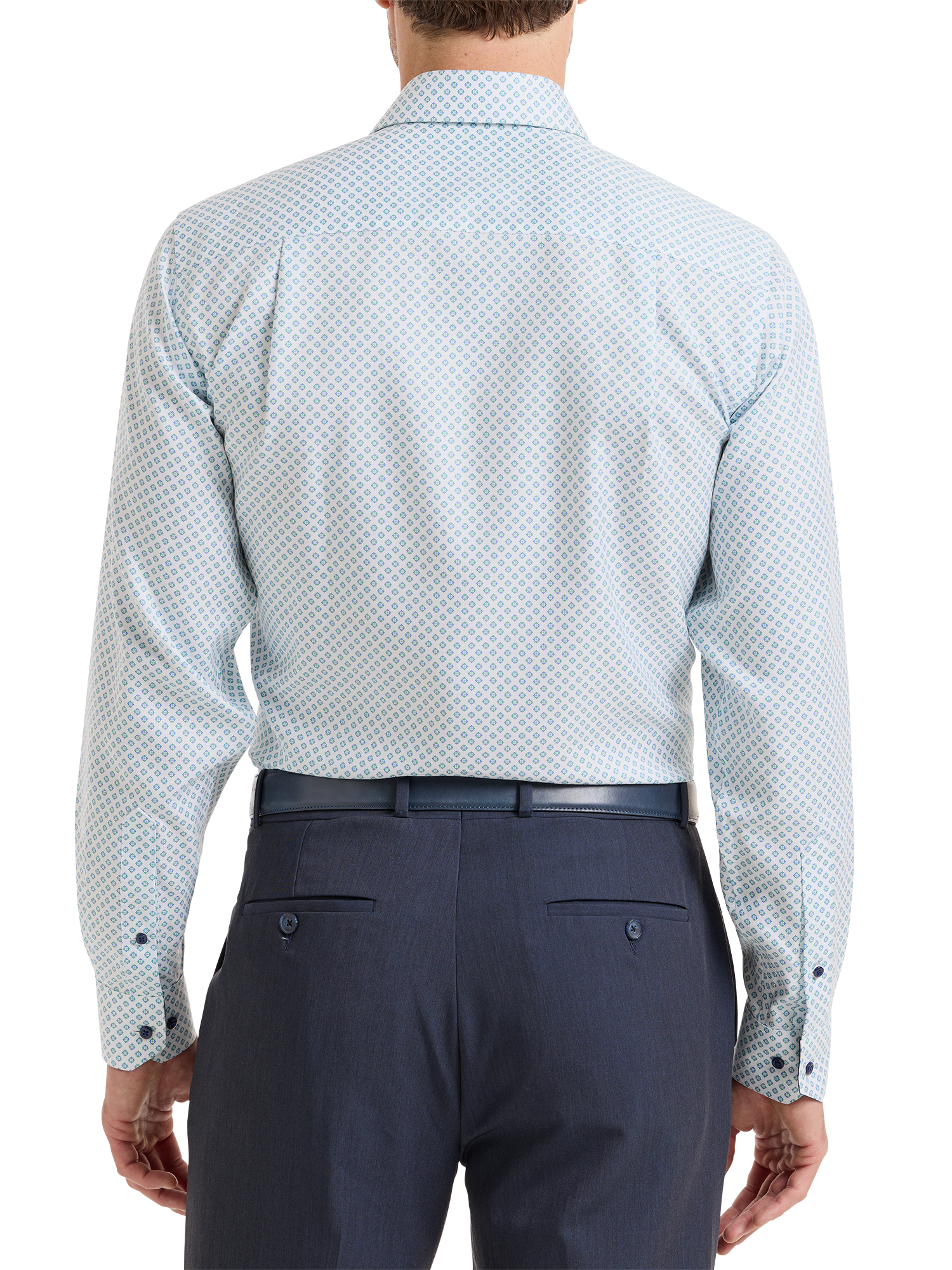 Non-Iron Cotton Geometric Dress Shirt With Contrast Trim - Navy/green