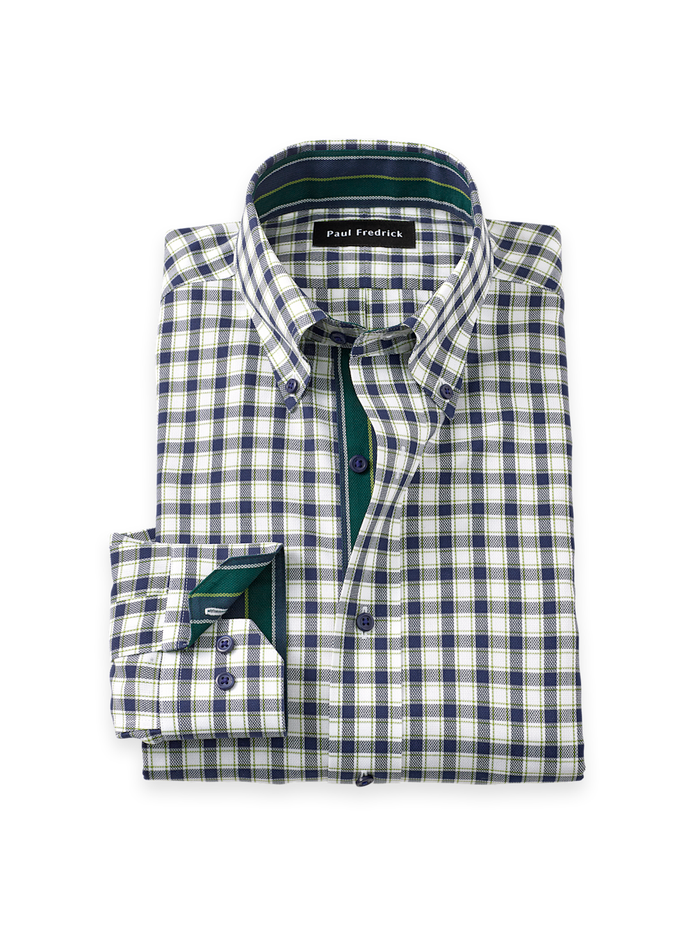 Men's Navy/Green Check Shirts Trim Inside Neckband  Inside Cuffs  Button Side Of Placket