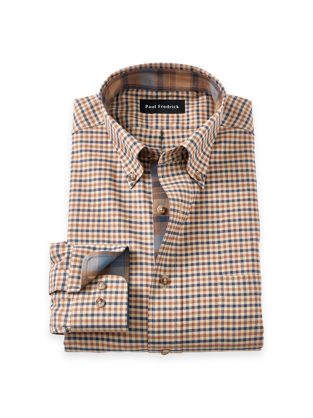 Men's Brown/Blue Check Shirts Trim Inside Neckband  Inside Cuffs  Button Side Of Placket