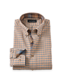 Non-Iron Thermolite Flannel Check Dress Shirt With Contrast Trim - Brown/blue