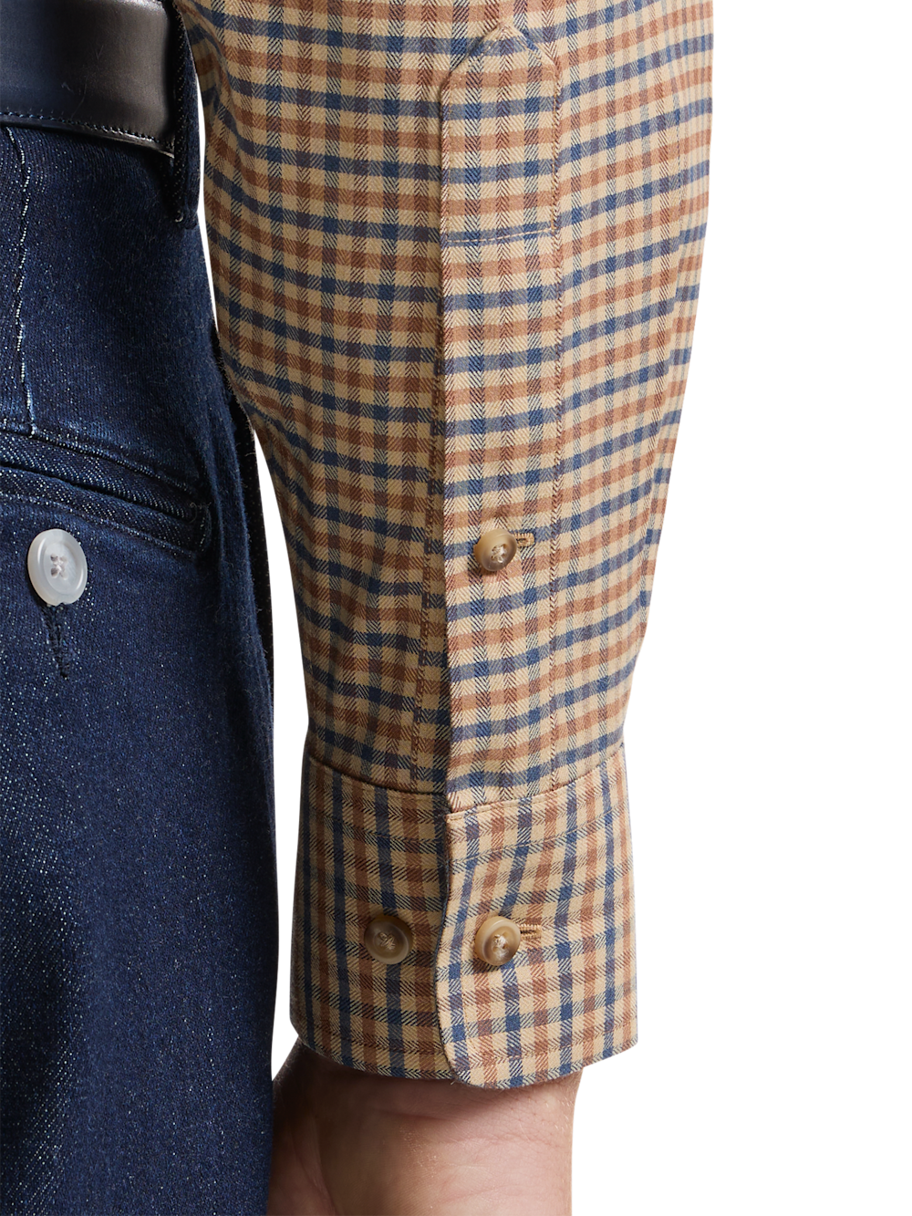 Alternate Shot of Men's Brown/Blue Check Shirts Trim Inside Neckband  Inside Cuffs  Button Side Of Placket - 3