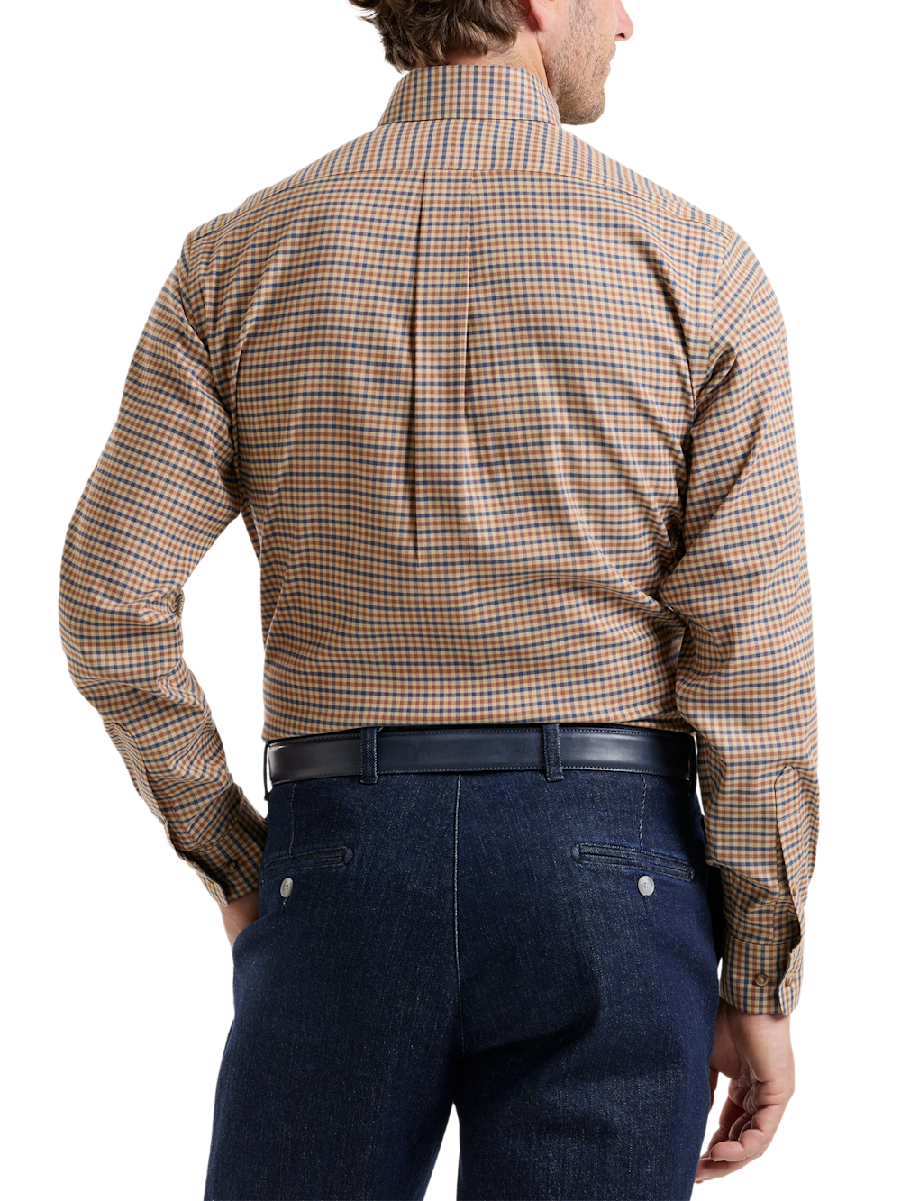 Alternate Shot of Men's Brown/Blue Check Shirts Trim Inside Neckband  Inside Cuffs  Button Side Of Placket - 4