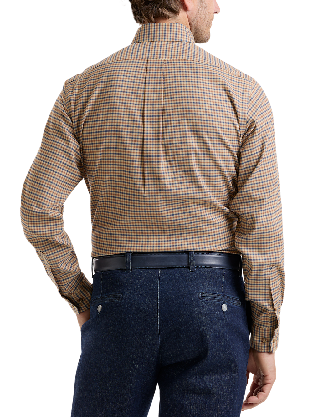 Alternate Shot of Men's Brown/Blue Check Shirts Trim Inside Neckband  Inside Cuffs  Button Side Of Placket - 4