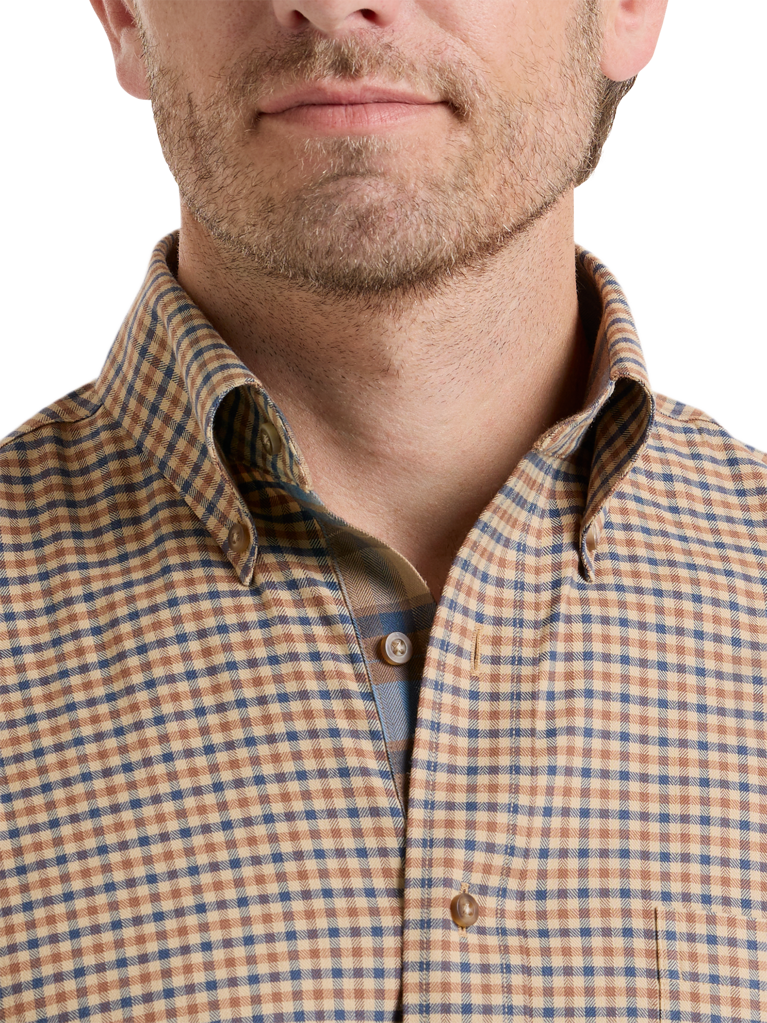 Non-Iron Thermolite Flannel Check Dress Shirt With Contrast Trim - Brown/blue