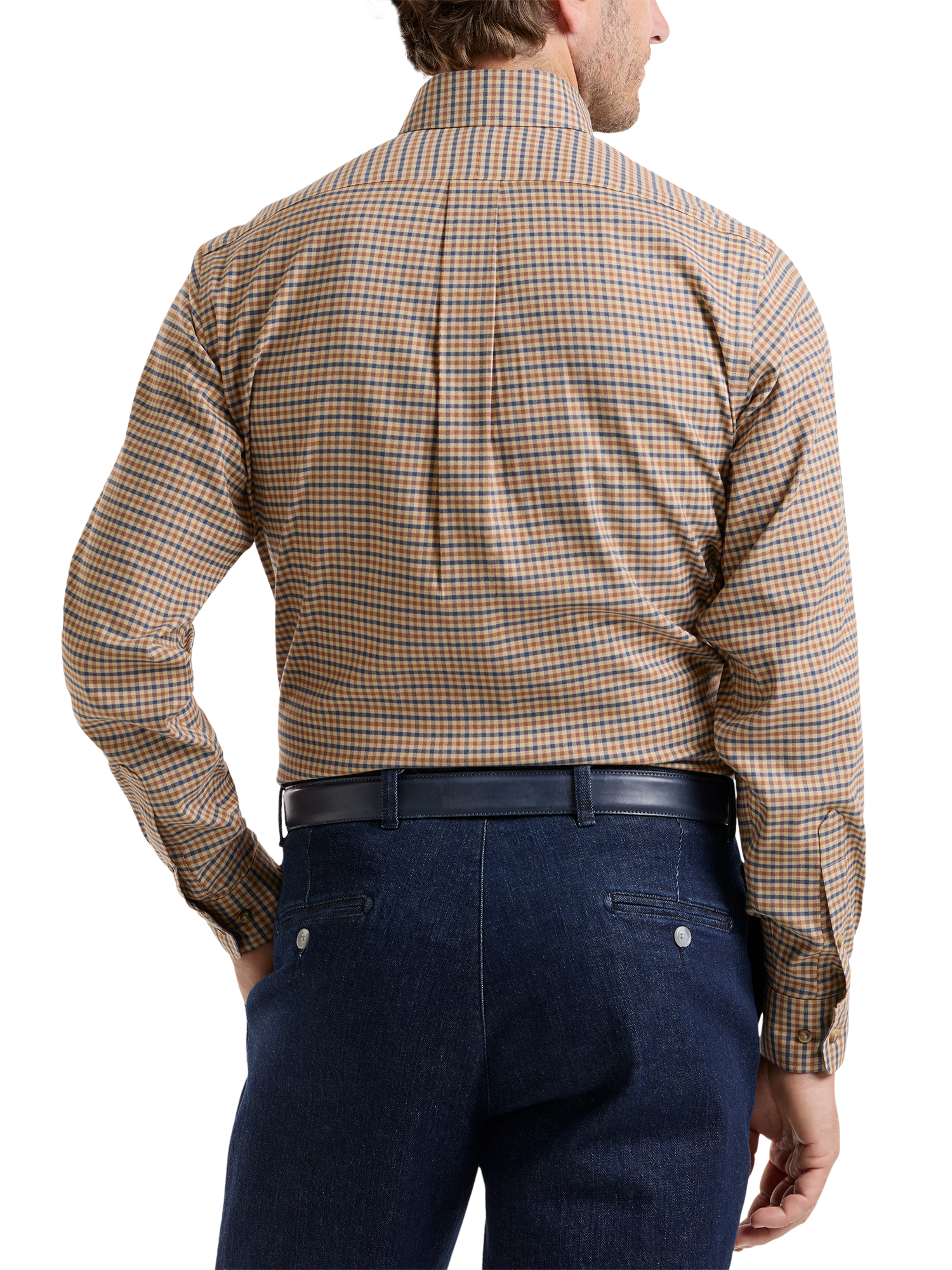 Non-Iron Thermolite Flannel Check Dress Shirt With Contrast Trim - Brown/blue