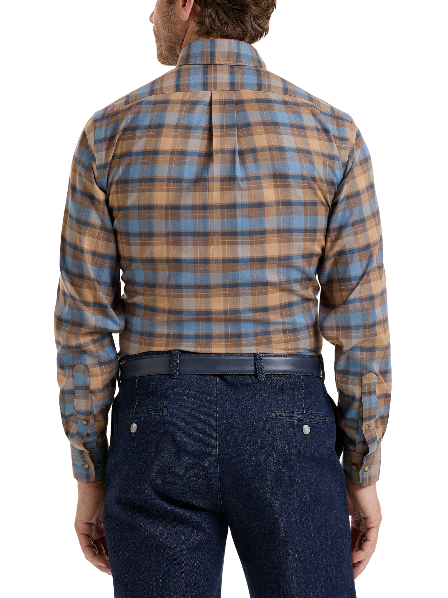 Non-Iron Thermolite Flannel Plaid Dress Shirt With Contrast Trim - Brown/blue
