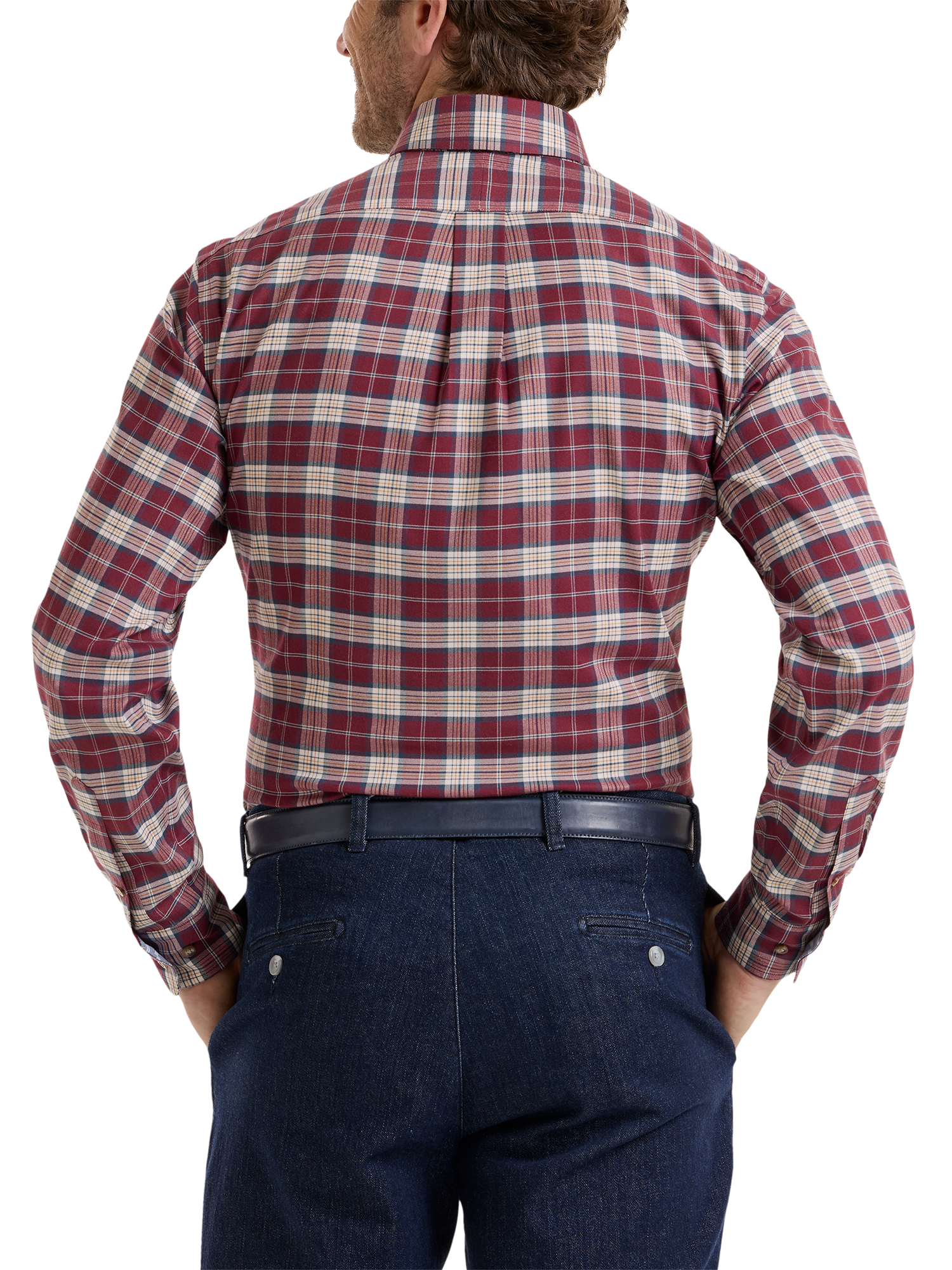 Non-Iron Thermolite Flannel Plaid Dress Shirt With Contrast Trim - Burgundy