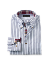 Non-Iron Thermolite Flannel Stripe Dress Shirt With Contrast Trim - Blue