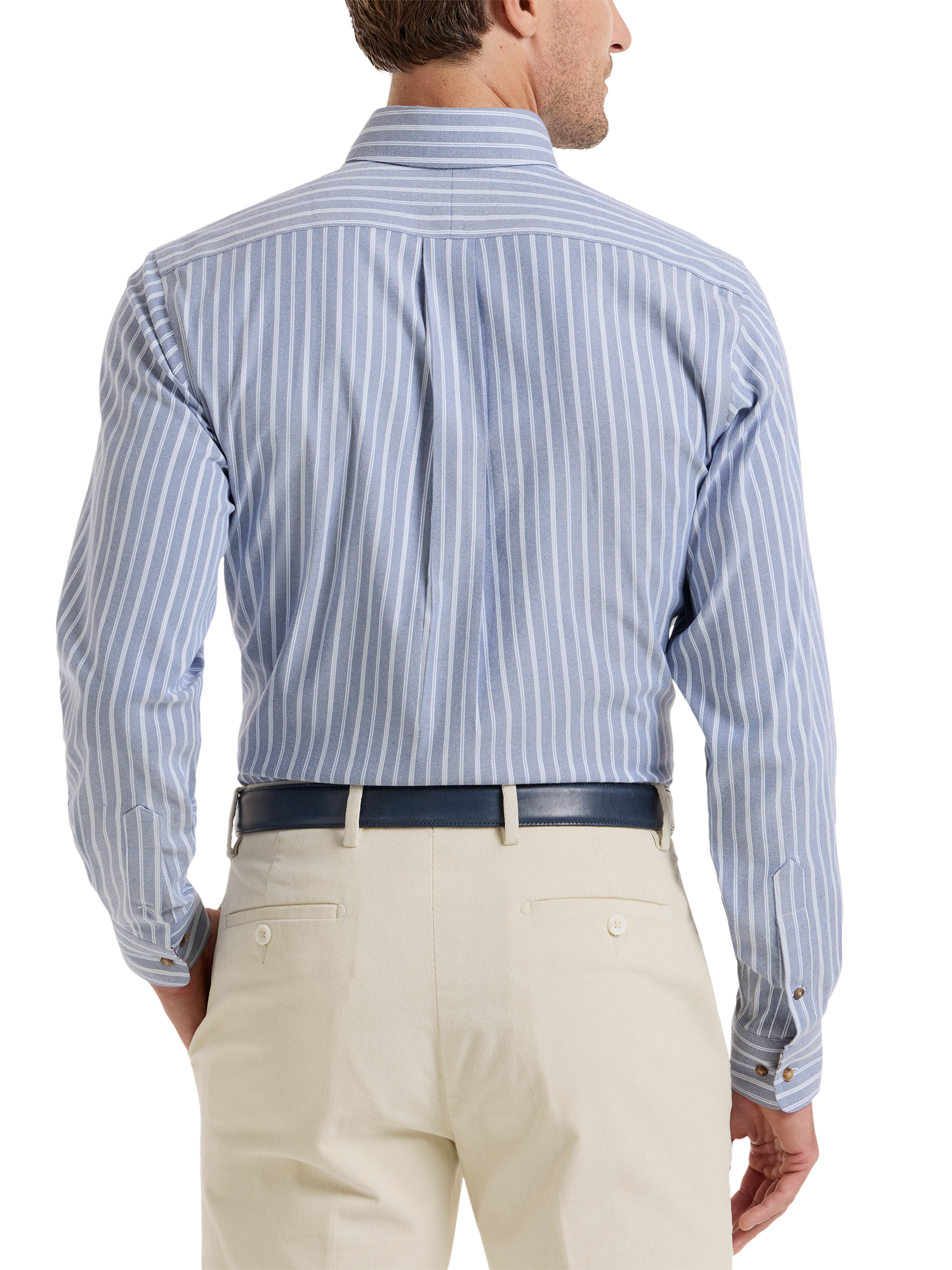 Non-Iron Thermolite Flannel Stripe Dress Shirt With Contrast Trim - Blue