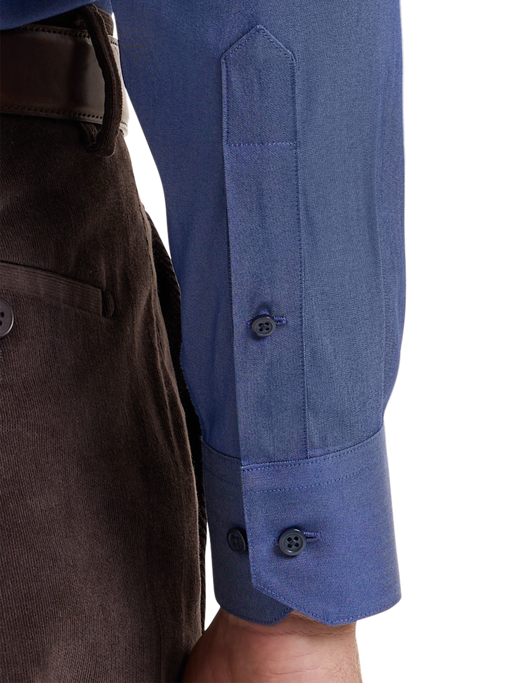 Alternate Shot of Men's Blue Solid Shirts Trim Inside Neckband  Inside Cuffs  Button Side Of Placket - 3