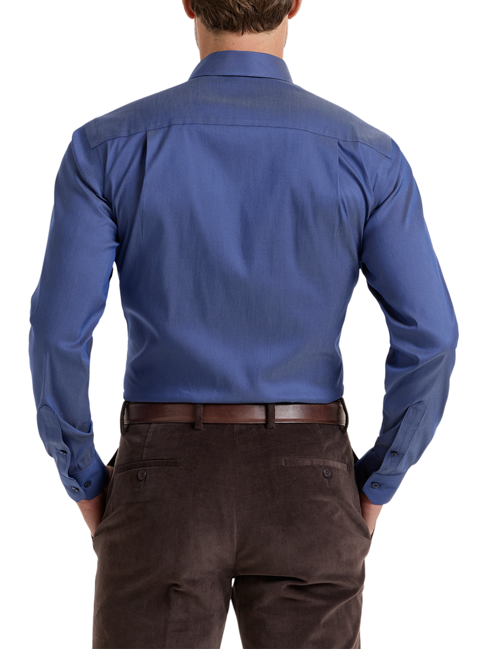 Alternate Shot of Men's Blue Solid Shirts Trim Inside Neckband  Inside Cuffs  Button Side Of Placket - 4