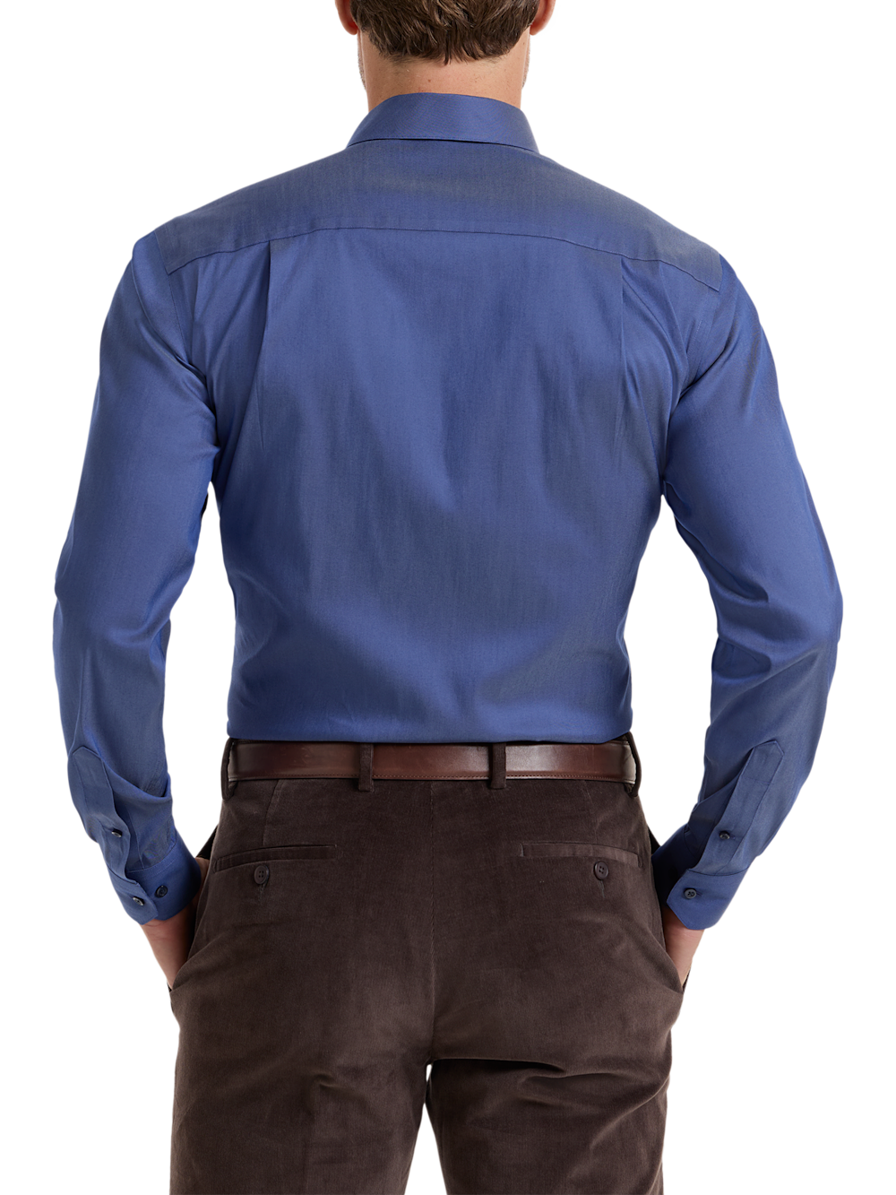 Alternate Shot of Men's Blue Solid Shirts Trim Inside Neckband  Inside Cuffs  Button Side Of Placket - 4