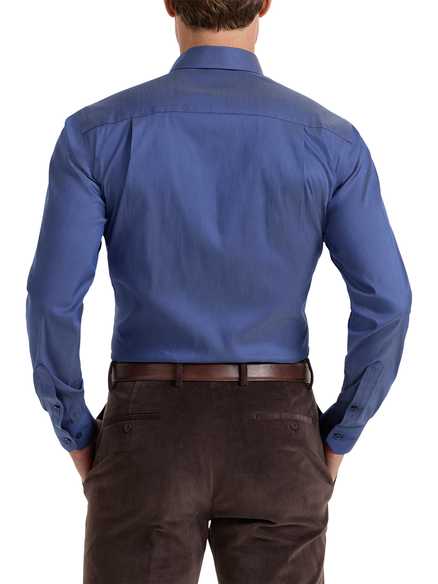 Comfort Stretch Non-Iron Denim Solid Dress Shirt With Contrast Trim - Blue