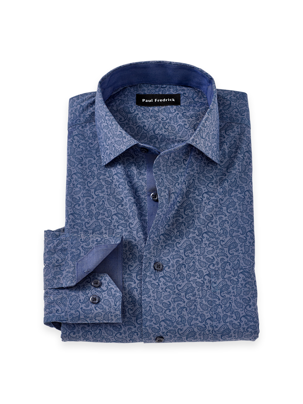 Men's Blue Paisley Pattern Shirts Trim Inside Neckband  Inside Cuffs  Button Side Of Placket