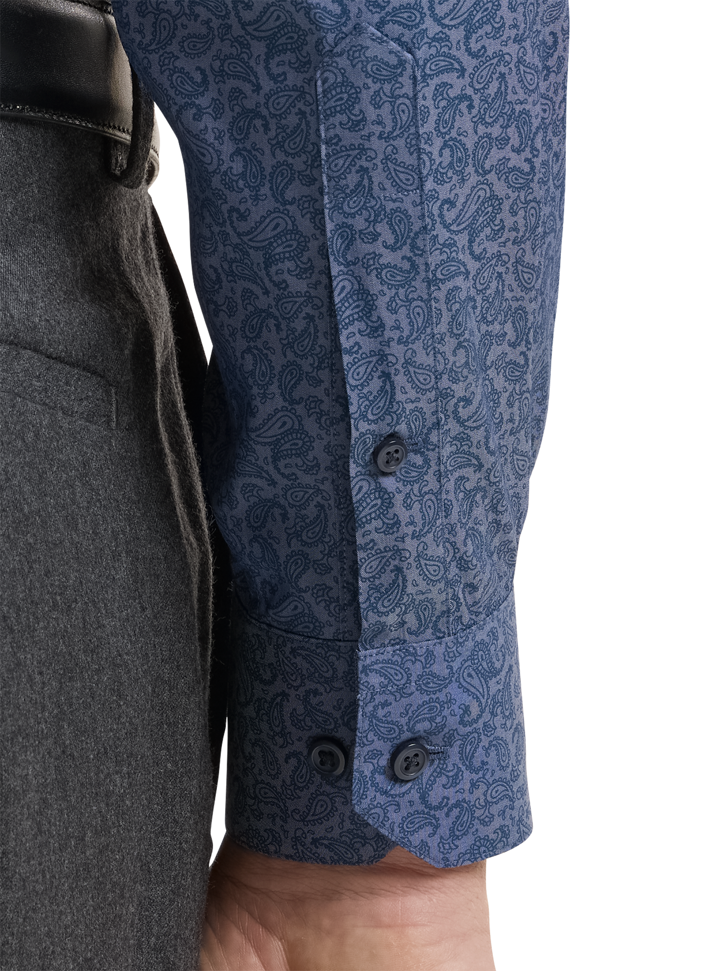 Comfort Stretch Non-Iron Denim Paisley Dress Shirt With Contrast Trim - Blue