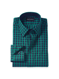 Non-Iron Cotton Check Point Collar Dress Shirt With Contrast Trim - Green