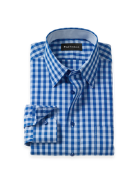 Non-Iron Cotton Check Point Collar Dress Shirt With Contrast Trim - Blue