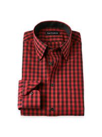 Non-Iron Cotton Check Point Collar Dress Shirt With Contrast Trim - Red